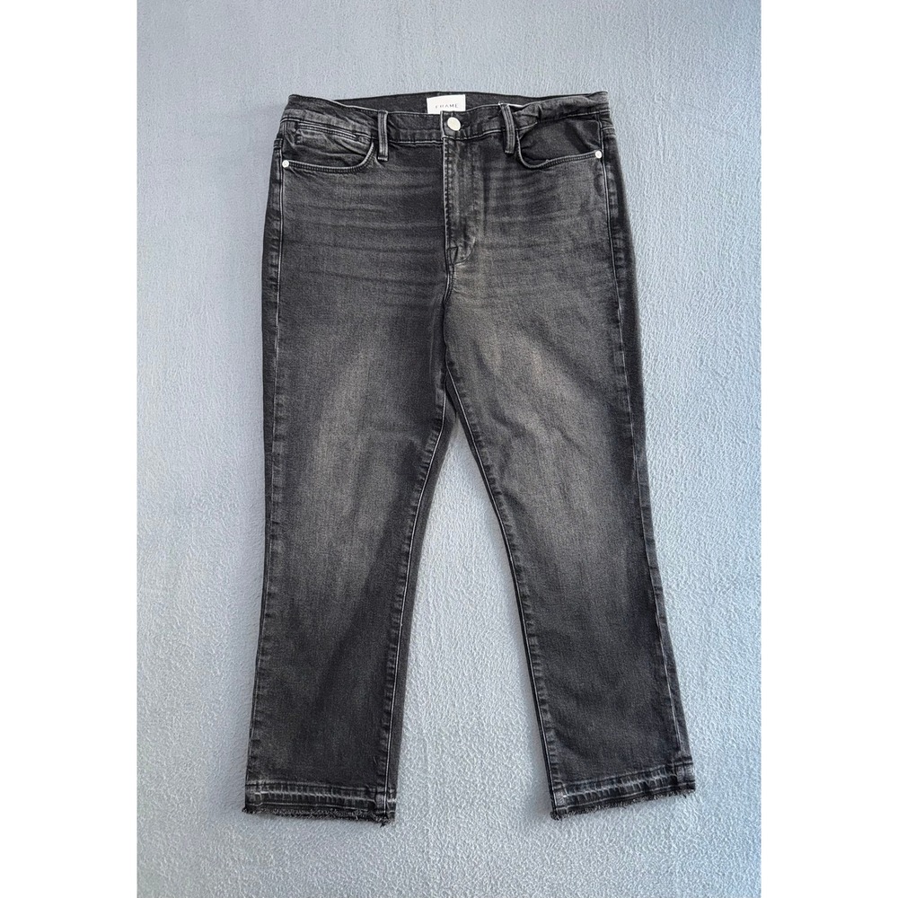 Frame Le High Straight Hutchinson Jeans Grey Raw Hem Size 30 LHSTRH142